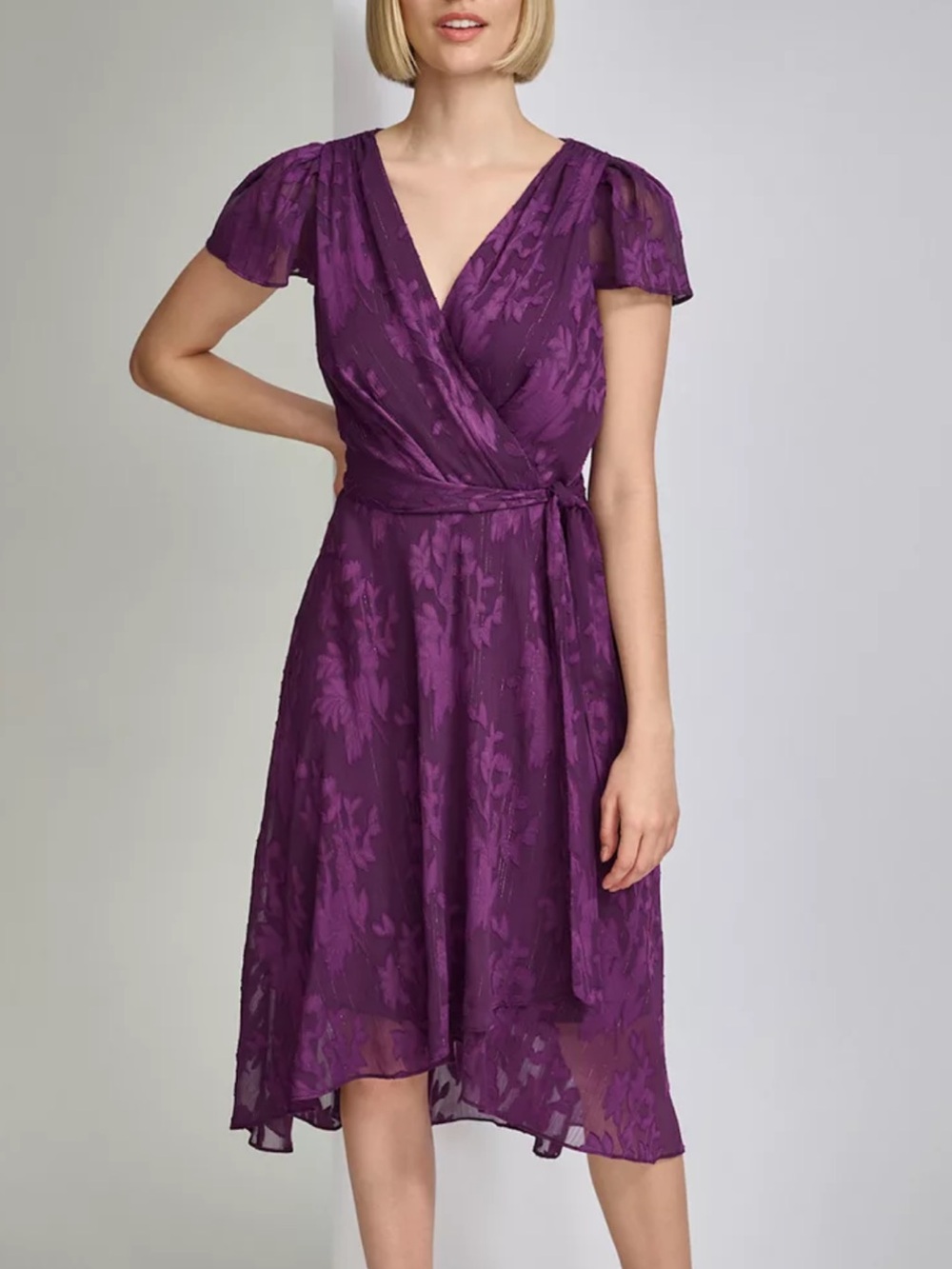 Harper Rose Short Sleeve Tie Front Faux Wrap Dress